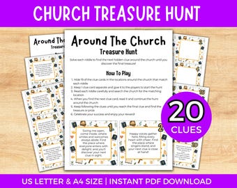 Church Treasure Hunt, Printable Church Scavenger Hunt for Kids, Christian Sunday School Game, Youth Group Games, Kids Ministry Games