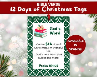 Bible Verse 12 Days of Christmas Tags, Printable LDS 12 Days of Christmas Gift Tags, 12 Days of Christmas Gift, Christmas Countdown Tags