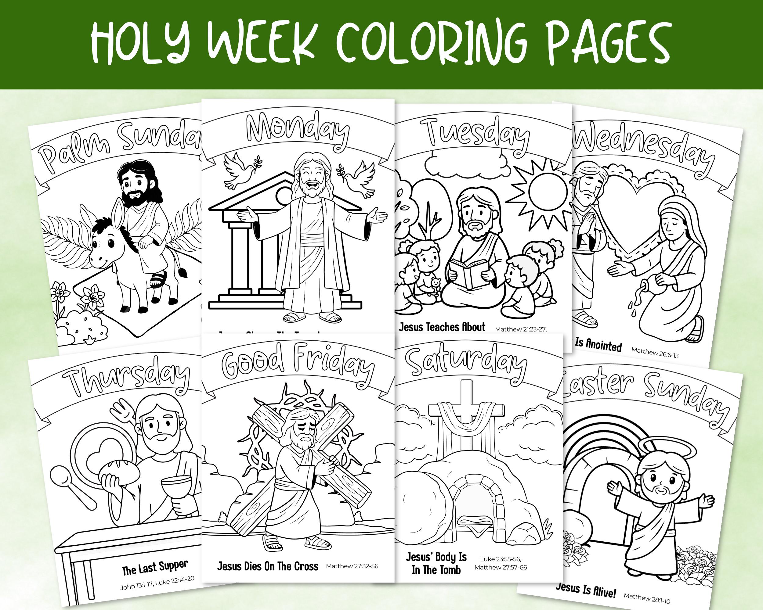 Holy Week Countdown Coloring Pages, Holy Week Printable for Kids, Palm ...