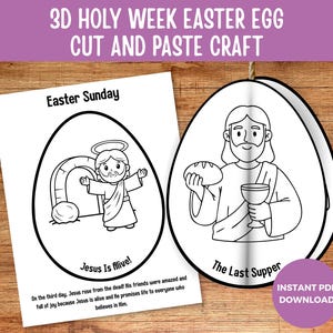 Påskäggspyssel i 3D under Stilla veckan, påskberättelse, söndagsskolepyssel, klipp och klistra utskrivbart under Stilla veckan, fastan för barn, Han är uppstånden pyssel