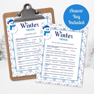 winter trivia game with answers, answer key included