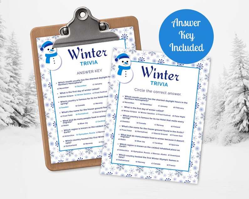winter trivia game with answers, answer key included