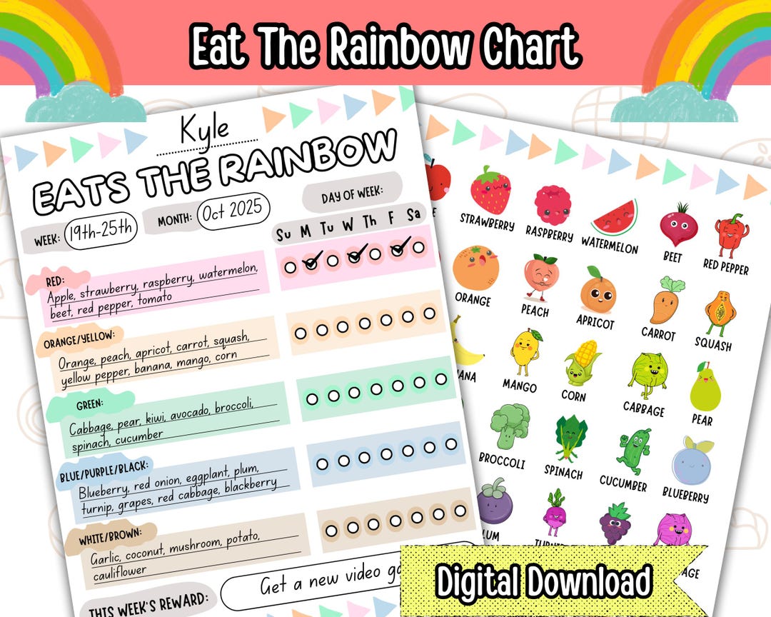 Eat the Rainbow Chart Printable, Fruits and Vegetables Kids Food ...