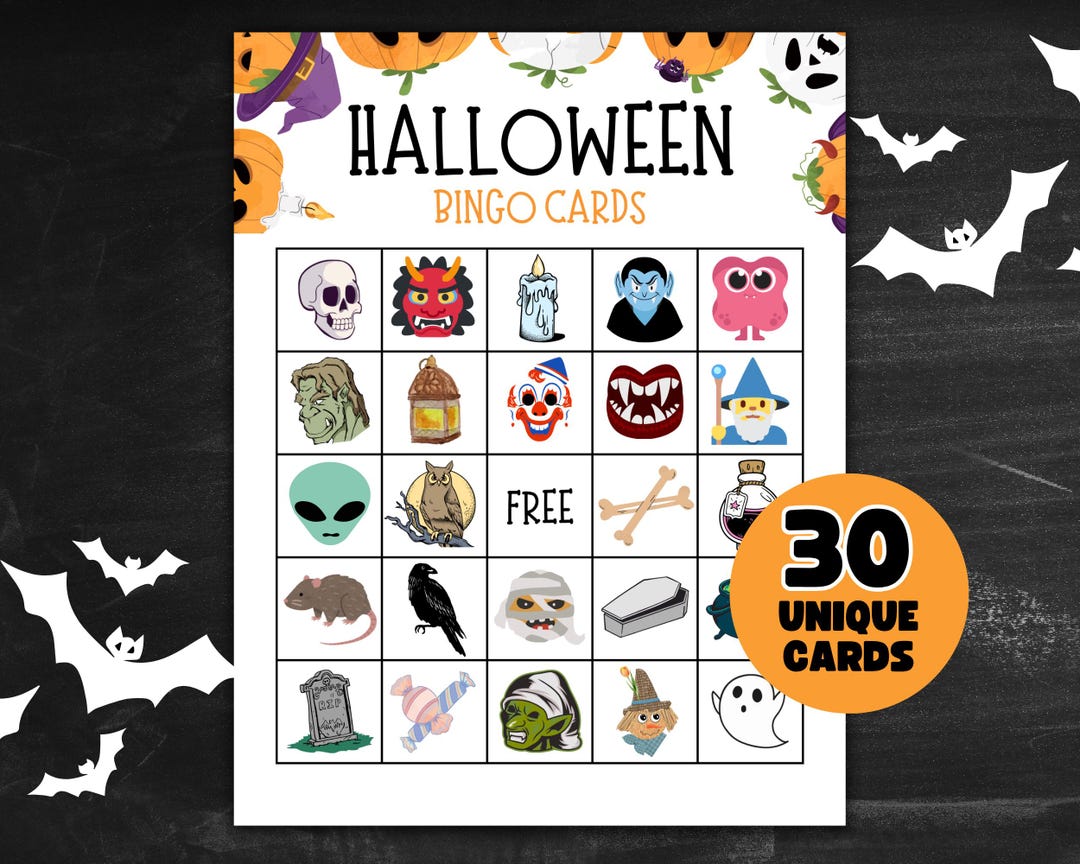 30 Halloween Bingo Cards, Halloween Bingo Printable Game, Kids ...