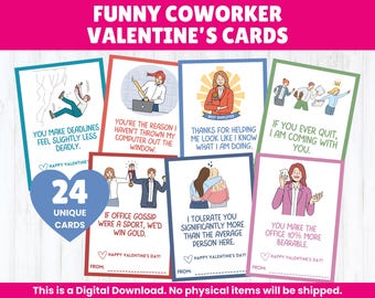 Coworker Valentines Cards, Funny Valentine Cards for Coworkers, Printable Workplace Valentines, Office Staff Boss Gift for Valentines Day
