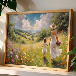 Impressão de paisagem Cottagecore para o dia das mães, presente de dia das mães para mãe e filha, presente vibrante para futura mamãe, arte de parede floral para casa