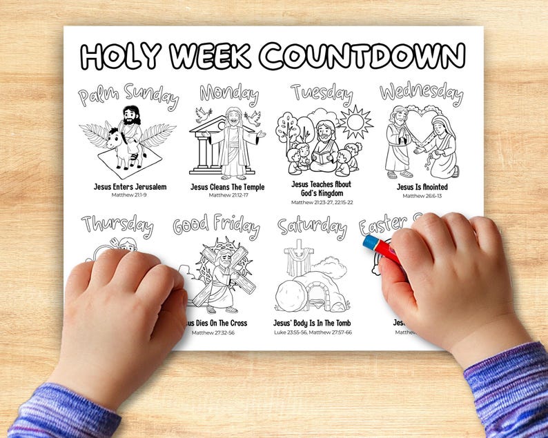 Holy Week Countdown Coloring Page, Holy Week Printable for Kids, Palm ...