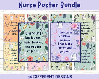 School Nurse Funny Quote Poster Bundle, School Nurse Printables, Kids Nurse Office Decor, Nurse Appreciation Gift, Nurse Week Gift
