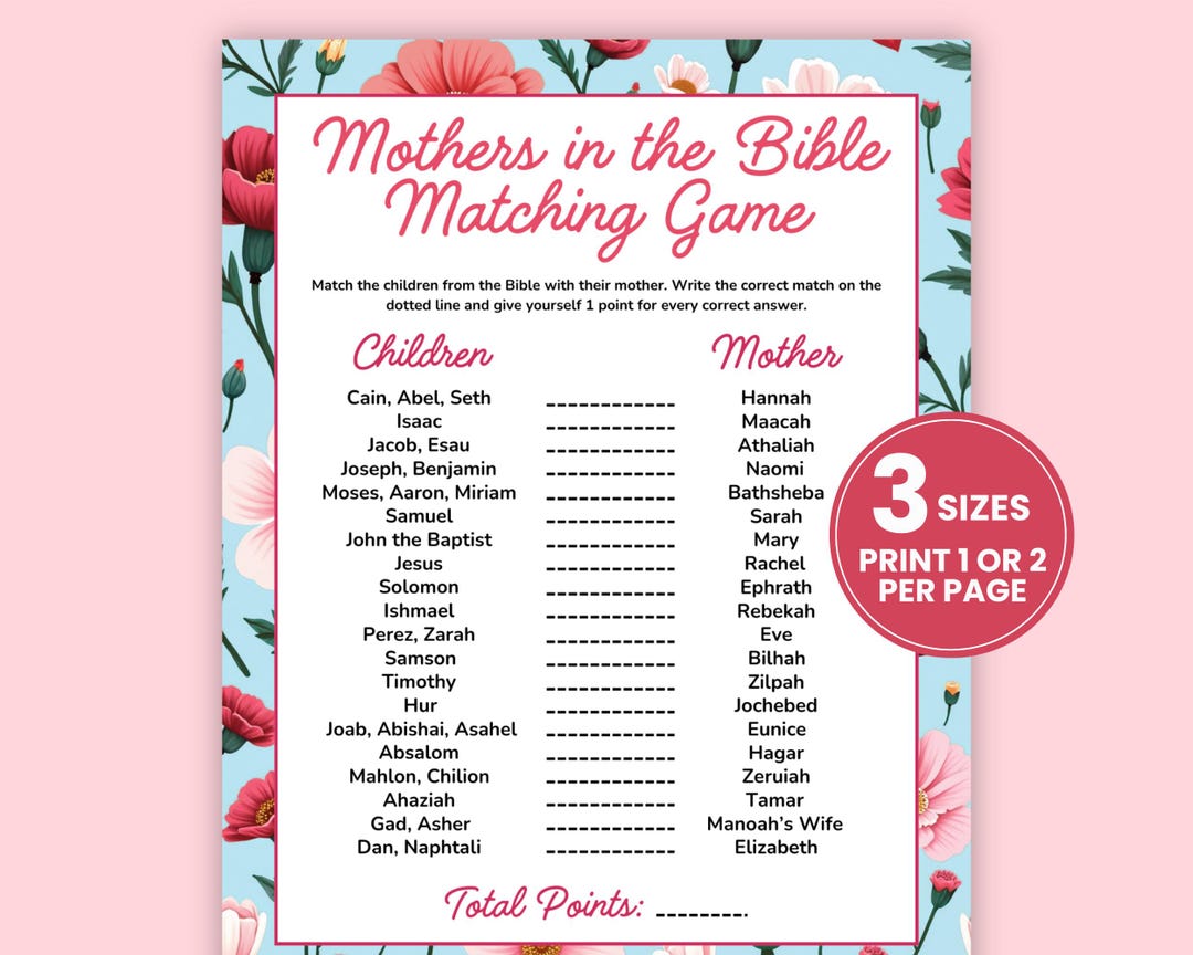 Mothers in the Bible Matching Game, Printable Mother's Day Bible Games ...