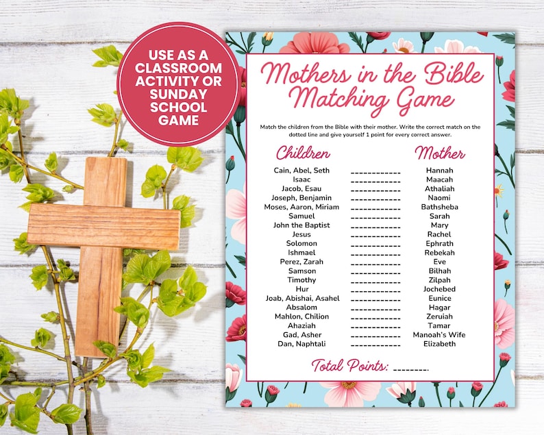 Mothers in the Bible Matching Game, Printable Mother's Day Bible Games ...