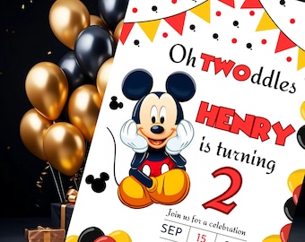 Micky Maus Geburtstagseinladung : Bearbeitbare Canva Vorlage (Digitaler Download)