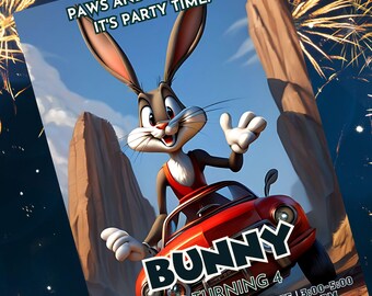 Looney Tunes Geburtstagseinladung: Bearbeitbare 13x18 Party Karte (Digitaler Download)