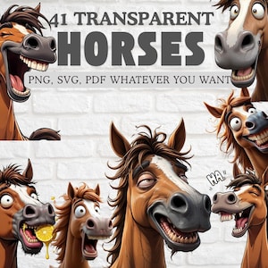 41 stuks grillig sarcastisch transparant schattig, gek, grappig, blij, dom, raar, eigenzinnig, speels, clipart temp paard paarden dier zoet