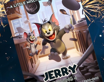 Tom Cat and Jerry Mouse Birthday Invitation Template: Movie Theme (Digital Download)