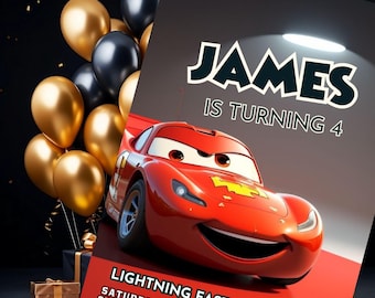 3 Stück Autos Geburtstagseinladung Vorlage - Fast & Fun Digitale Einladung für Ihre Party