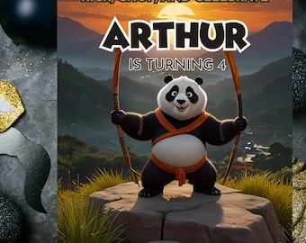 Panda Geburtstagseinladung - Anpassbare Canva Vorlage (Digitaler Download 5x7 "Vertikal )"
