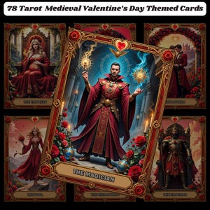 Paquete de 78 cartas de tarot divertidas PNG, temática de amor sarcástica y malsonante para el antiguo día de San Valentín, tarot de brujas sarcásticas, diseño medieval de moda, para adultos