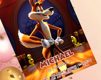 Film Geburtstagseinladungsvorlage: Cartoon Fuchs Design (Digitaler Download)