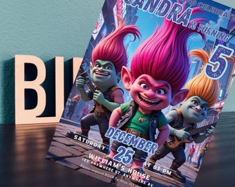 Trolls Geburtstagseinladung: Bearbeitbare Tie Dye Party (Digitaler Download)