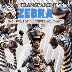 40 pièces lunatique sarcastique transparent mignon, fou, drôle, joyeux, idiot, étrange, original, ludique, clipart temporaire zèbres animal doux zèbre