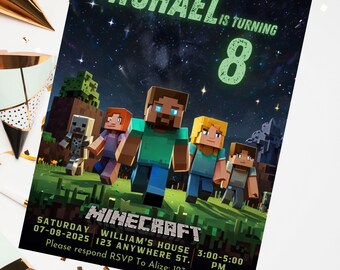 Minecraft Geburtstagseinladungsvorlage, bearbeitbare Partyeinladung (digitaler Download)