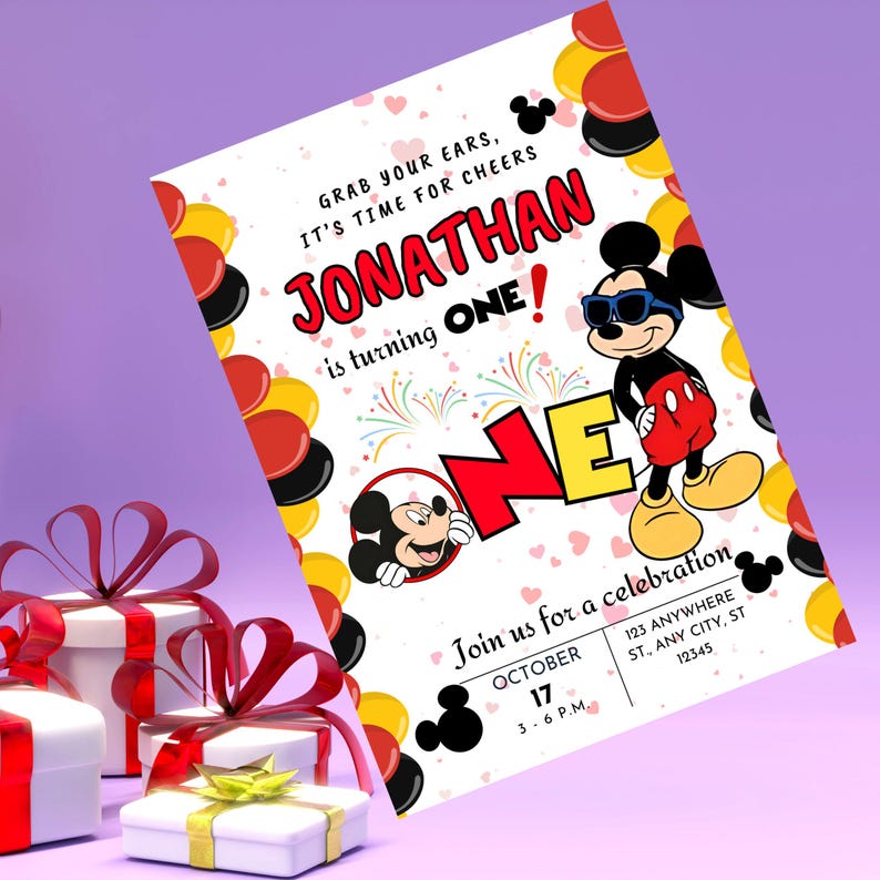 Mouse 1st Birthday Invitation: Editable Canva Template (digital) - Etsy