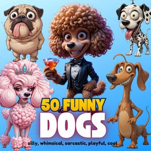 50 piezas caprichosas, sarcásticas, transparentes, lindas, locas, divertidas, alegres, tontas, raras, extravagantes, juguetonas, imágenes prediseñadas de perros, animales dulces