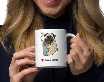 Ceramic White Coffee Mug - I Love Pugs And Coffee | Dog Lover Gift | Pawfect Merch