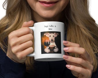 Ceramic White Coffee Mug - Dogs Coffee And Wine | Dog Lover Gift | Pawfect Merch