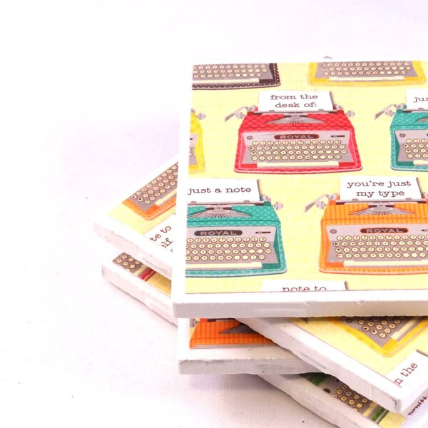 Ceramic Tile Coasters - Colorful Typewriters (Set of 4 Coasters)