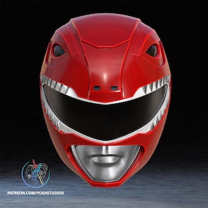 May include: A glossy red helmet with a silver mouth and teeth design, and a black visor. The helmet has angular features and is likely a cosplay or collectible item. The text "PATREON.COM/YOSHSTUDIOS" is visible at the bottom.