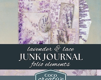 Lavender Folio Junk Journal Kit, Printable Floral Ephemera, Vintage Botanical Scrapbook Paper, Shabby Chic Digital Download Flowers Ephemera