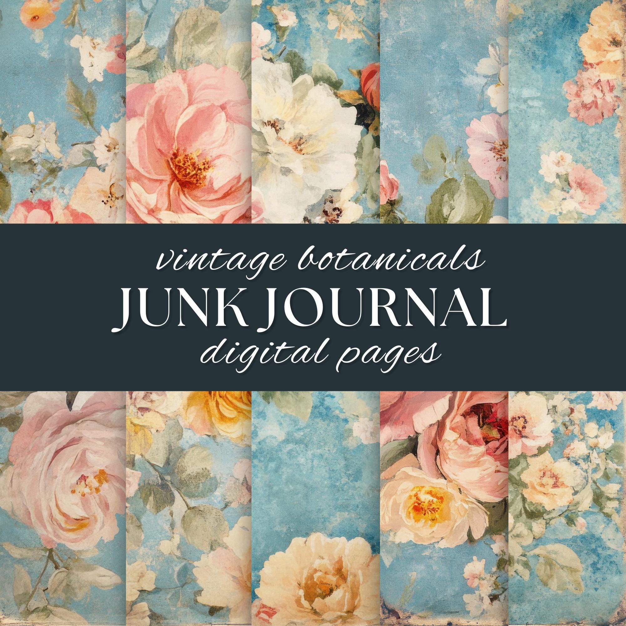 Vintage Floral Junk Journal Pages for Digital Scrapbooking and Shabby ...