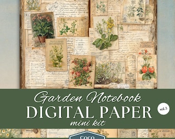 Garden Notebook Junk Journal, Vintage Gardening Flora Digital Papers, Old Stained Scrapbook Pages, Botanical Planner, Apothecary Notes
