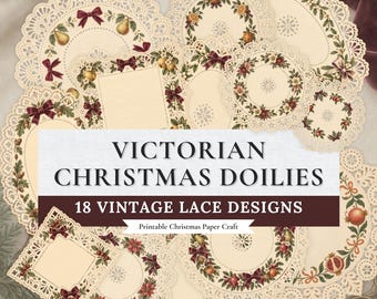 Victorian Christmas Paper Doilies, Vintage Lace Frames, Holiday Junk Journal Ephemera, Printable Scrapbook Craft, Digital Download