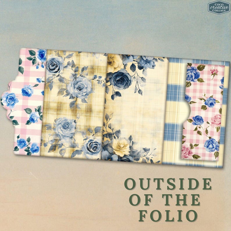 Blue Rose Folio, Digital Kit Junk Journals, Shabby Chic Printable ...