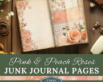 Shabby Chic Rose Junk Journal-sidor, vintageblommor (digital nedladdning)