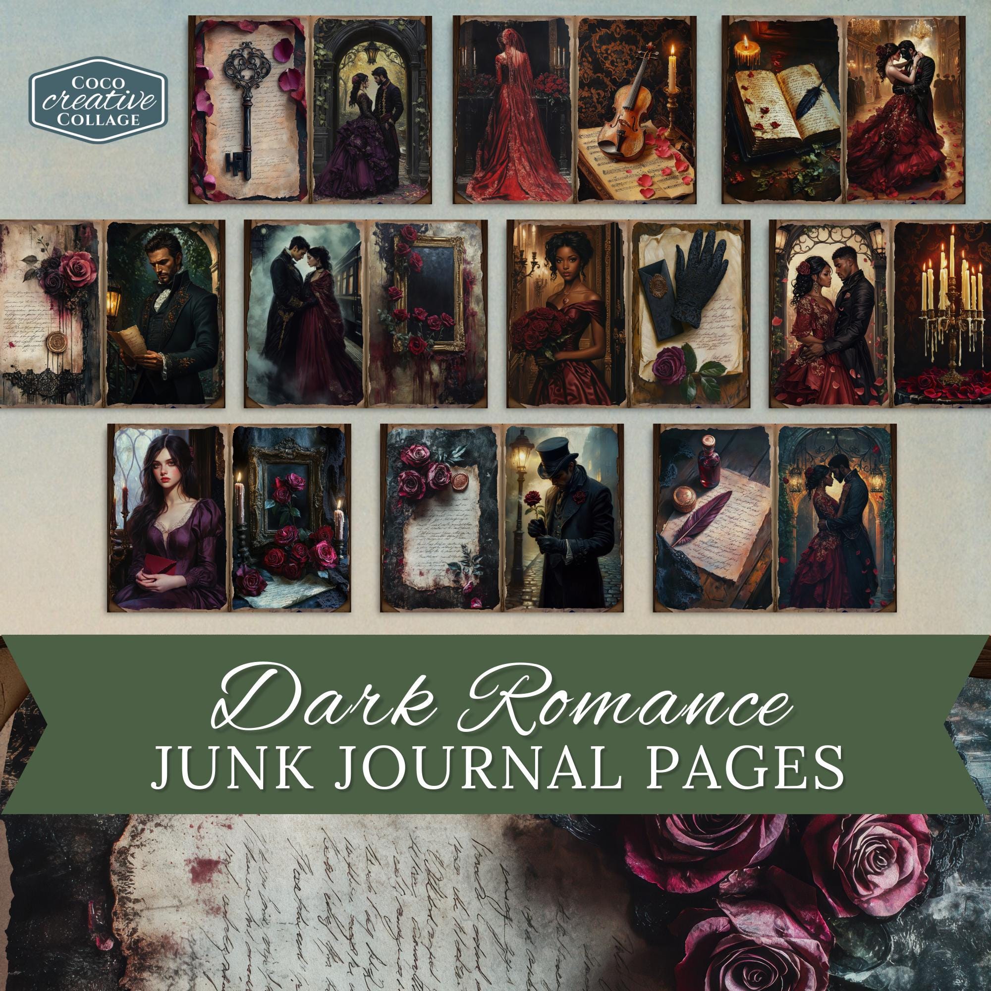 Dark Romance Junk Journal Pages, Gothic Valentine Junk Journal, Vintage ...