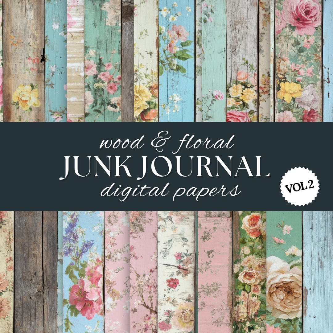 Shabby Floral Woodgrain Junk Journal Kit - Volume 2, 10 Shabby Chic ...
