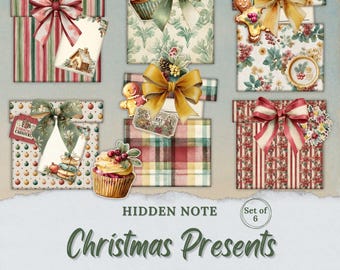 Junk Journal Versteckte Notiz Printable Weihnachtsgeschenke - Digitaler Download Ephemera Handwerk Geschenkkartenhalter