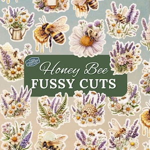 Honey Bee Fussy Cuts, 30 Bumblebee Printable Stickers, Digital Ephemera, Junk Journal Craft Supplies, Bee Images, Summer Flowers, Garden