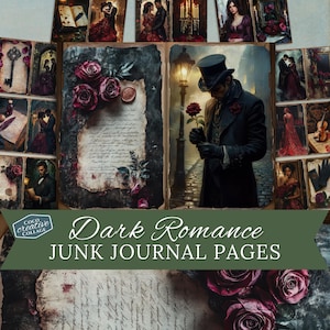 Dark Romance Junk Journal Pages, Gothic Valentine Junk Journal, Vintage Goth Love Digital Scrapbooking, Romantic Craft Supplies, February