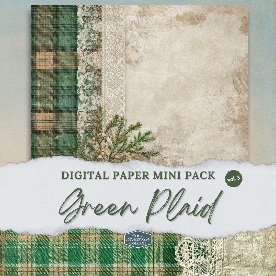 Green Christmas Plaid Digital Paper Pack | 3 Rustic Holiday Tartan ...