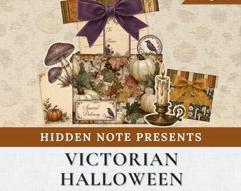 Victorian Halloween Hidden Note Presents, Printable Gift Card Holders, Spooky Autumn Junk Journal Ephemera, Digital Paper Craft
