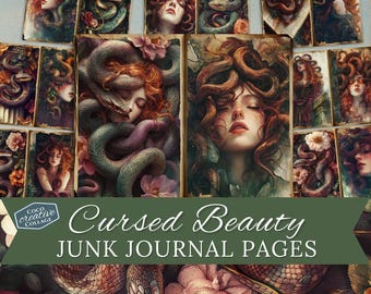 Medusa Junk Journal, Cursed Beauty Snakes Digital Kit, Ancient Greek Mythology Pages, Mythical Creatures Printable Scrapbooking Supplies