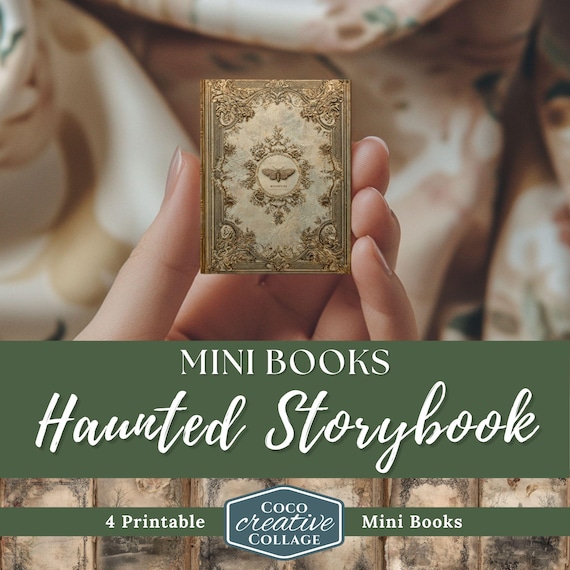 Printable Dollhouse Mini Book, Witch Library Junk Journal Miniature Craft Kit, Halloween DIY Digital Ephemera, Haunted House Scrapbook Spell