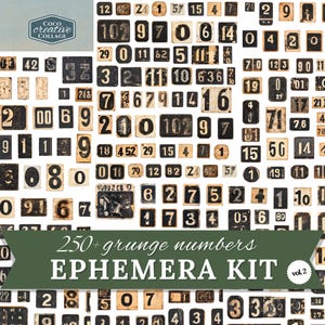Grunge Numbers Vintage Labels Volume 2, 250+ Printable Ephemera Kit, Junk Journal Supplies, Digital Collage Papers, Steampunk, Industrial