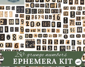 Grunge Numbers Vintage Labels Volume 2, 250+ Printable Ephemera Kit, Junk Journal Supplies, Digital Collage Papers, Steampunk, Industrial