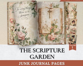 Scripture Garden Junk Journal Pages | KJV Bible Verse Printable Kit | Faith Based Botanical | Christian Prayer Cottagecore Ephemera