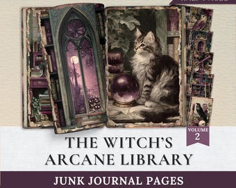 Witch Grimoire Junk Journal Pages Printable | Dark Academia Witchcraft Papers | Arcane Library Journal Kit | Gothic Scrapbook